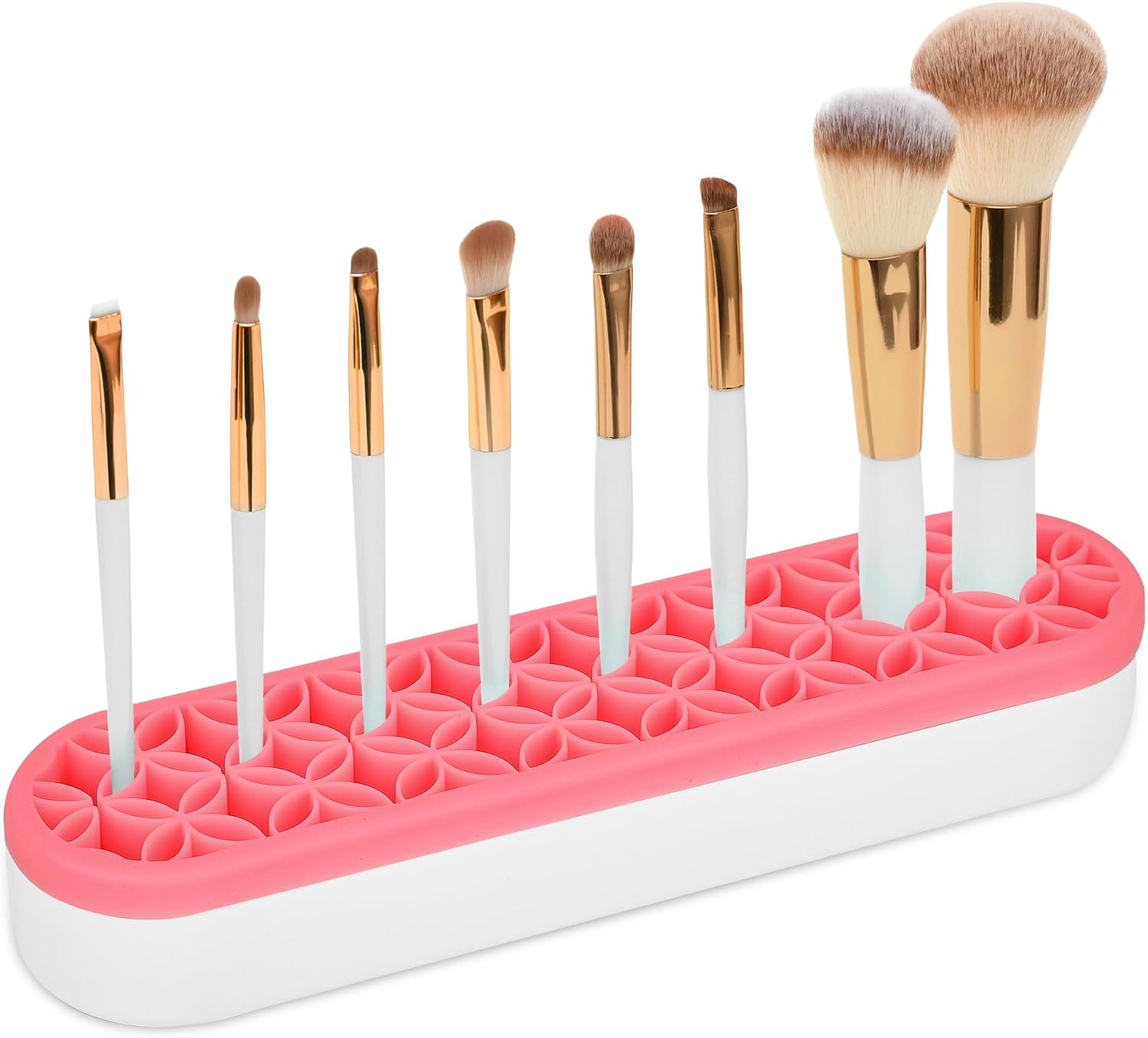 UPSEN Silicone Makeup Brush Holder, Desktop Cosmetic Storage Box Organizer for Brush, Eyeliners, Cosmetic Tools, Pen, Pencil, Art Supplies, Painting Brush, and more - Pink | Amazon (US)