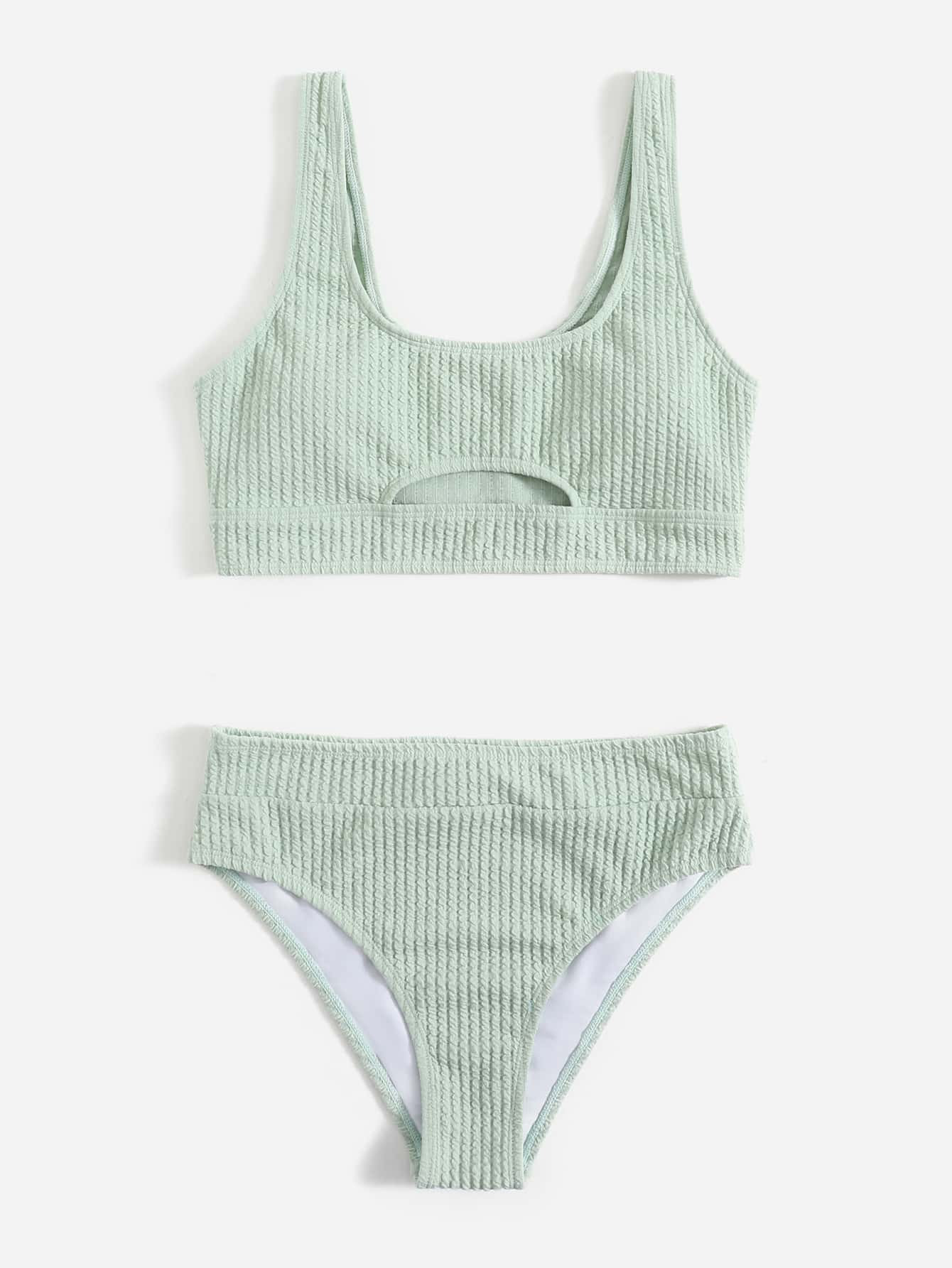 Solid Rib Bikini Swimsuit | SHEIN