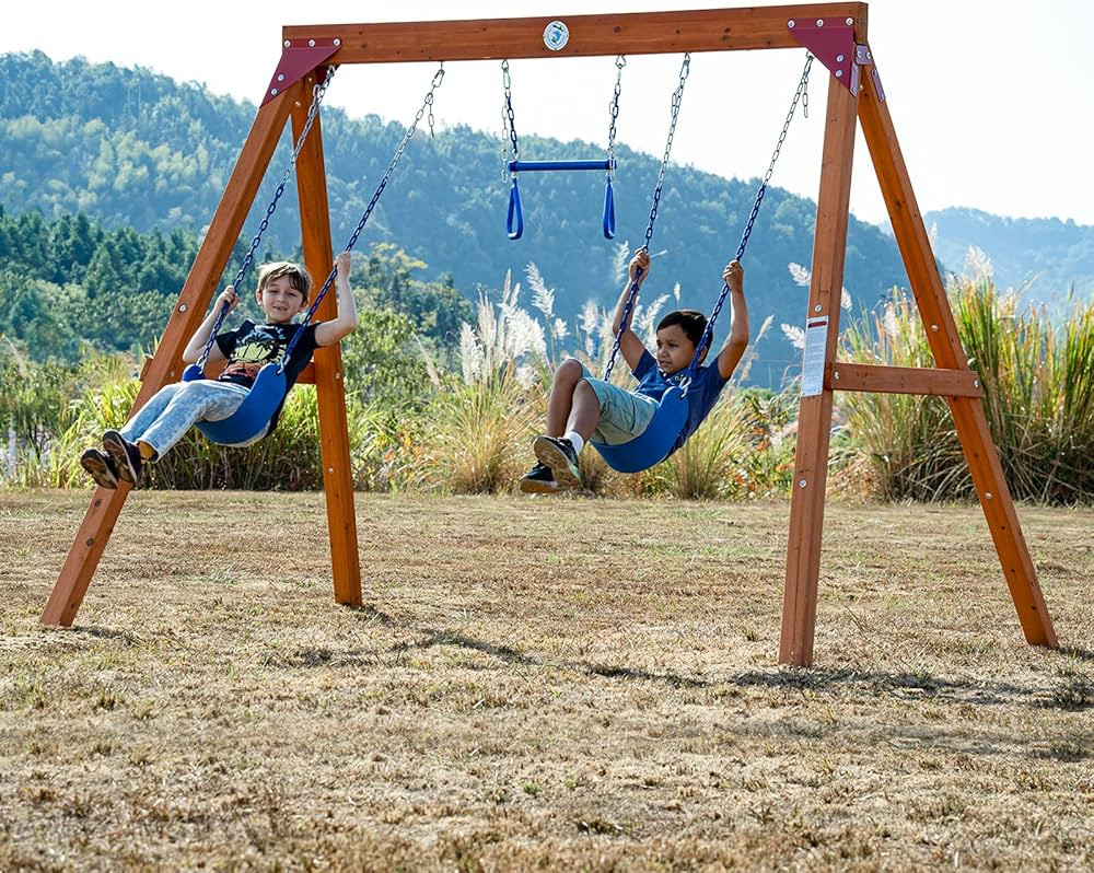Dolphin Playground DIY Swing Sets for Backyard, Wooden Swing Set Outdoor for Kids with Trapeze Sw... | Amazon (US)