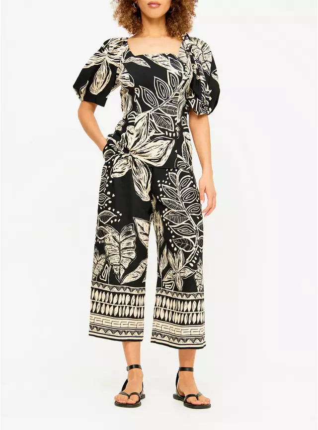 Buy Mono Botanical Print Wide Leg Trousers 16 | Trousers | Tu | Tu Clothing