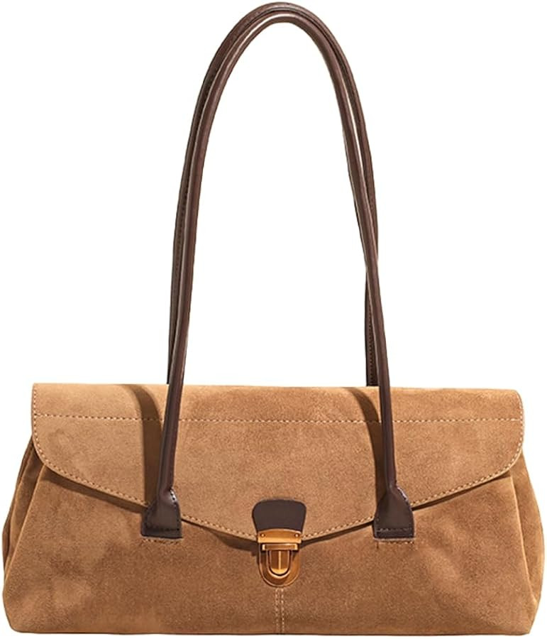Faux Suede Shoulder Bag for Women Brown Purse 2025 Fall Trendy Tote Purse Top Handle Designer Hob... | Amazon (US)