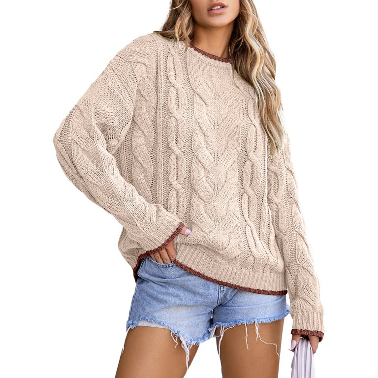 Eytino Sweaters for Women Cable Knit Chunky Pullover Sweater Casual Crewneck Long Sleeve Color Bl... | Walmart (US)