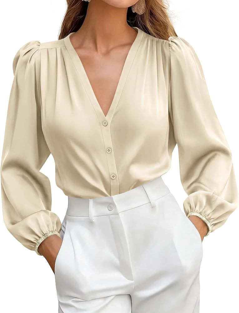 BTFBM Satin Blouses for Women Dressy Casual Button Down Shirts | Amazon (US)