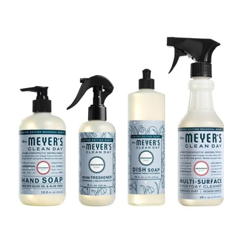Mrs. MEYER'S CLEAN DAY Snow Drop Scent Variety Pack, Room Freshener 8 Fl Oz, Liquid Hand Soap 12.5 Fl Oz, Liquid Dish Soap 16 Fl Oz, Multi-Surface Cleaner 16 Fl Oz, 1 CT | Amazon (US)