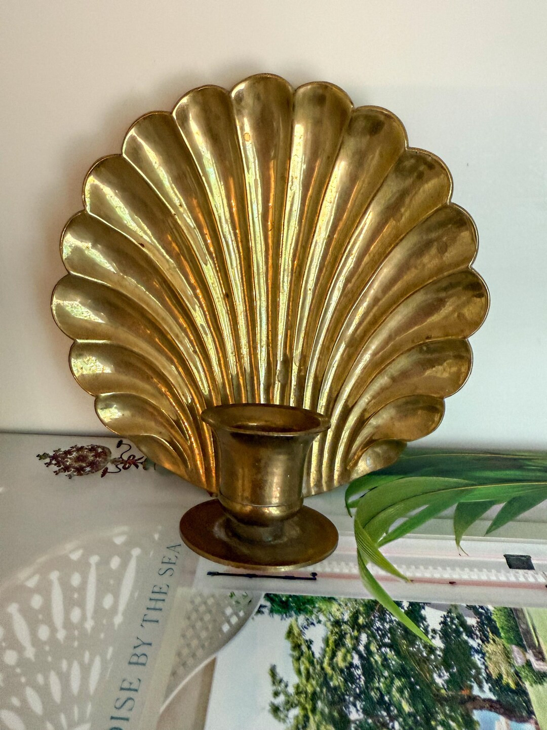 Vintage Solid Brass Shell Candle Holder Sconce - MCM Home Decor - Coastal Chic Beach House - Naut... | Etsy (US)