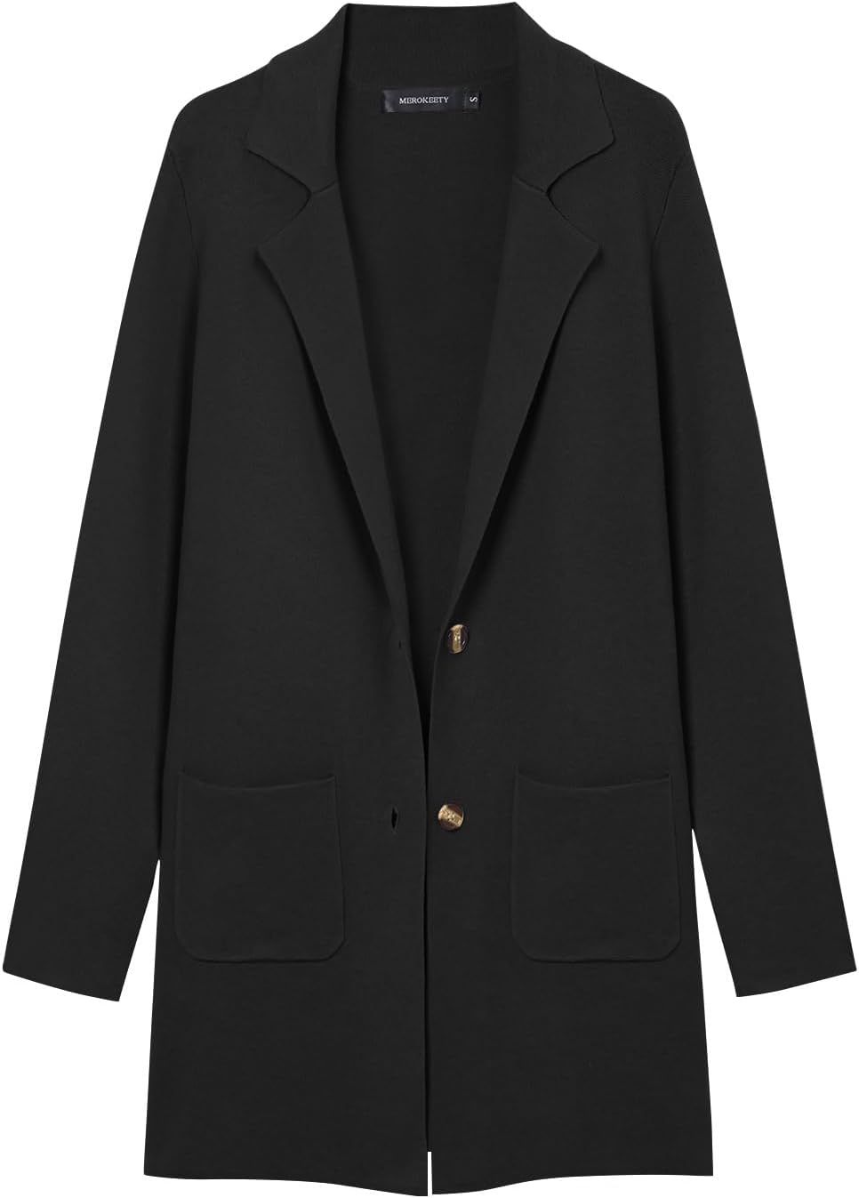 MEROKEETY Womens Open Front Cardigan Coat Long Sleeve Lapel Casual Knit Button Sweater Jackets wi... | Amazon (US)