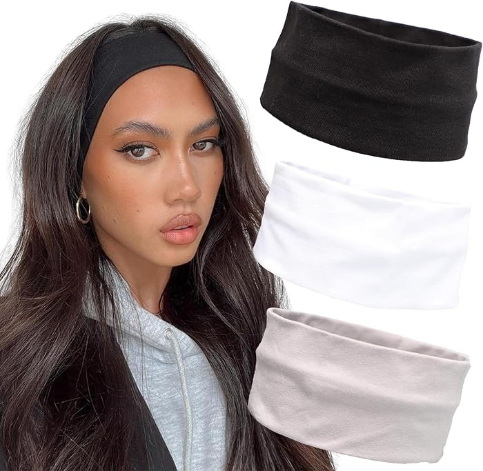 Headbands for Women 3PCS Non Slip Sports Headband Soft Cotton Stretchy Headbands Hair Accessories | Amazon (US)