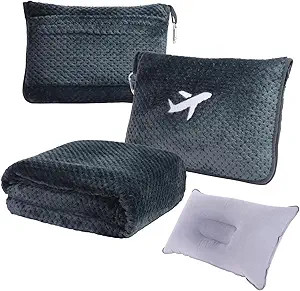 3 in 1 Travel Blanket Pillow Set - 350 GSM Thick Travel Blanket Airplane Compact with Bag, Soft B... | Amazon (US)