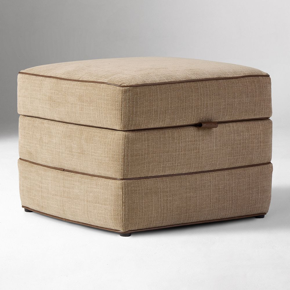 Tuck Square Storage Ottoman w/ Vegan Leather Piping (21") | West Elm (US)