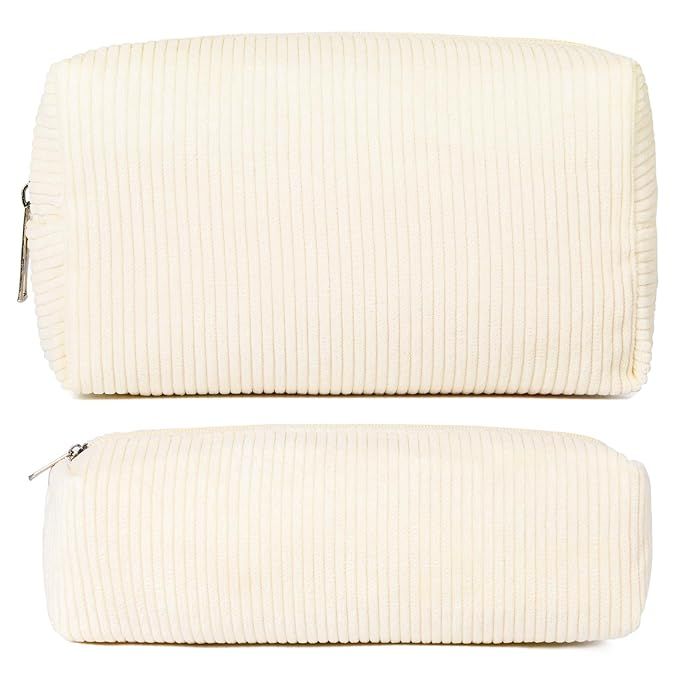 SOIDRAM Makeup Bag Corduroy Cosmetic Bag Cute White Makeup Pouch 1Pcs Large Capacity Makeup Bags ... | Amazon (US)