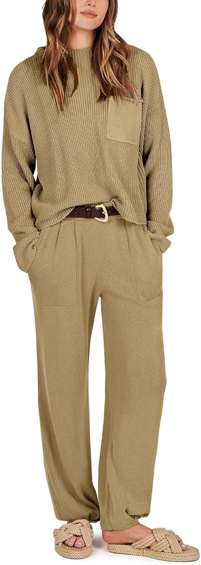 ANRABESS Women's Two Piece Outfits Long Sleeve Knit Top Fall Sweater Set Oversized Pants Tracksui... | Amazon (US)