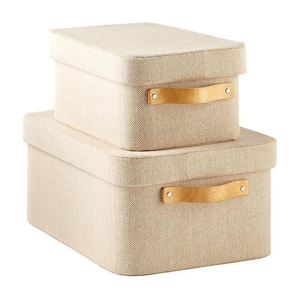 Large Herringbone Box w/ Wooden Handles Natural | The Container Store