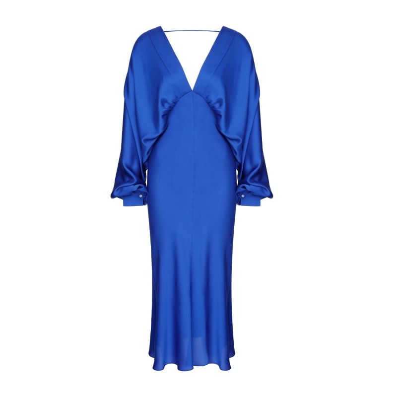 Mila V Neck Satin Dress In Sax | Wolf and Badger (Global excl. US)