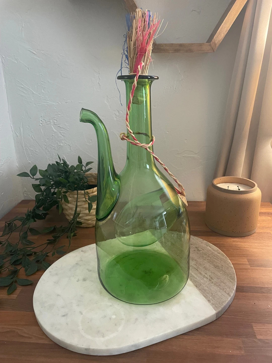 Vintage Princess House Hand Blown Green Wine Decanter With Ice Chiller 1970s Art Glass Boho Barwa... | Etsy (US)