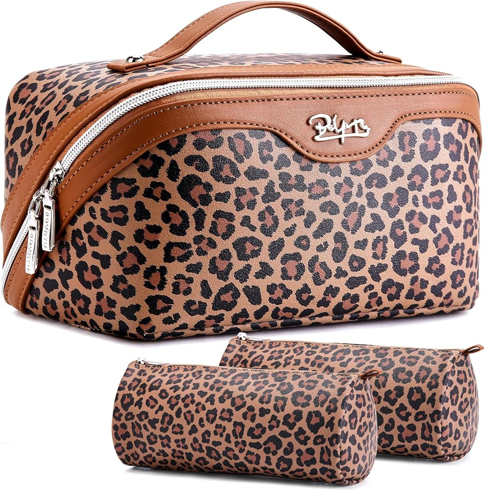 BOYATU Travel Makeup Bag for Women: 3 Pcs Set Portable Make up Bags with Handle - Leopard Print C... | Amazon (US)