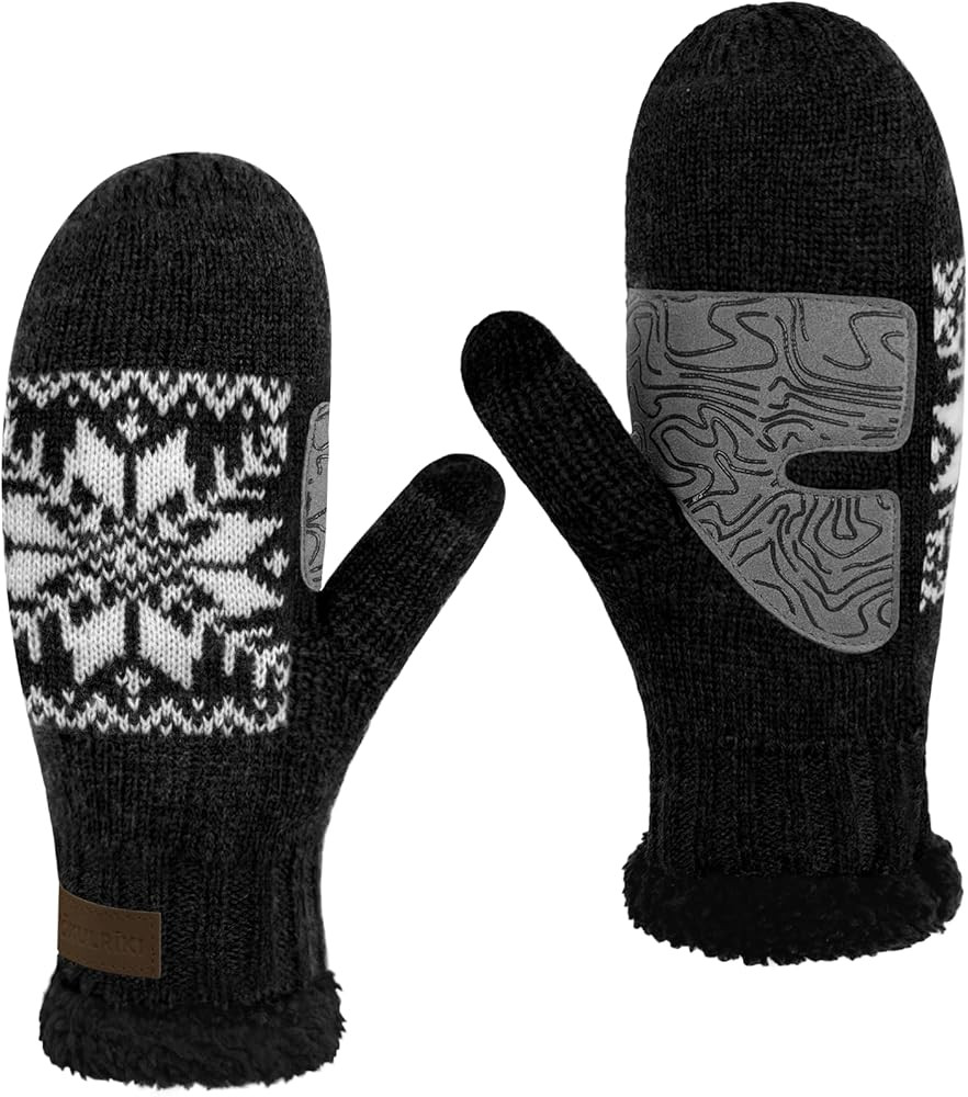 Touchscreen Mittens for Women Sherpa Fleece Lined Warm Winter Mitt Cold Weather Chunky Cable Knit... | Amazon (US)