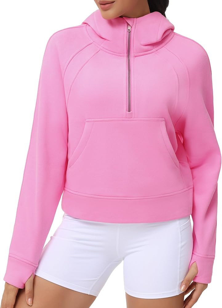 THE GYM PEOPLE Women's Half Zip Hoodies Long Sleeve Fleece Lined Crop Pullover Sweatshirts with P... | Amazon (CA)