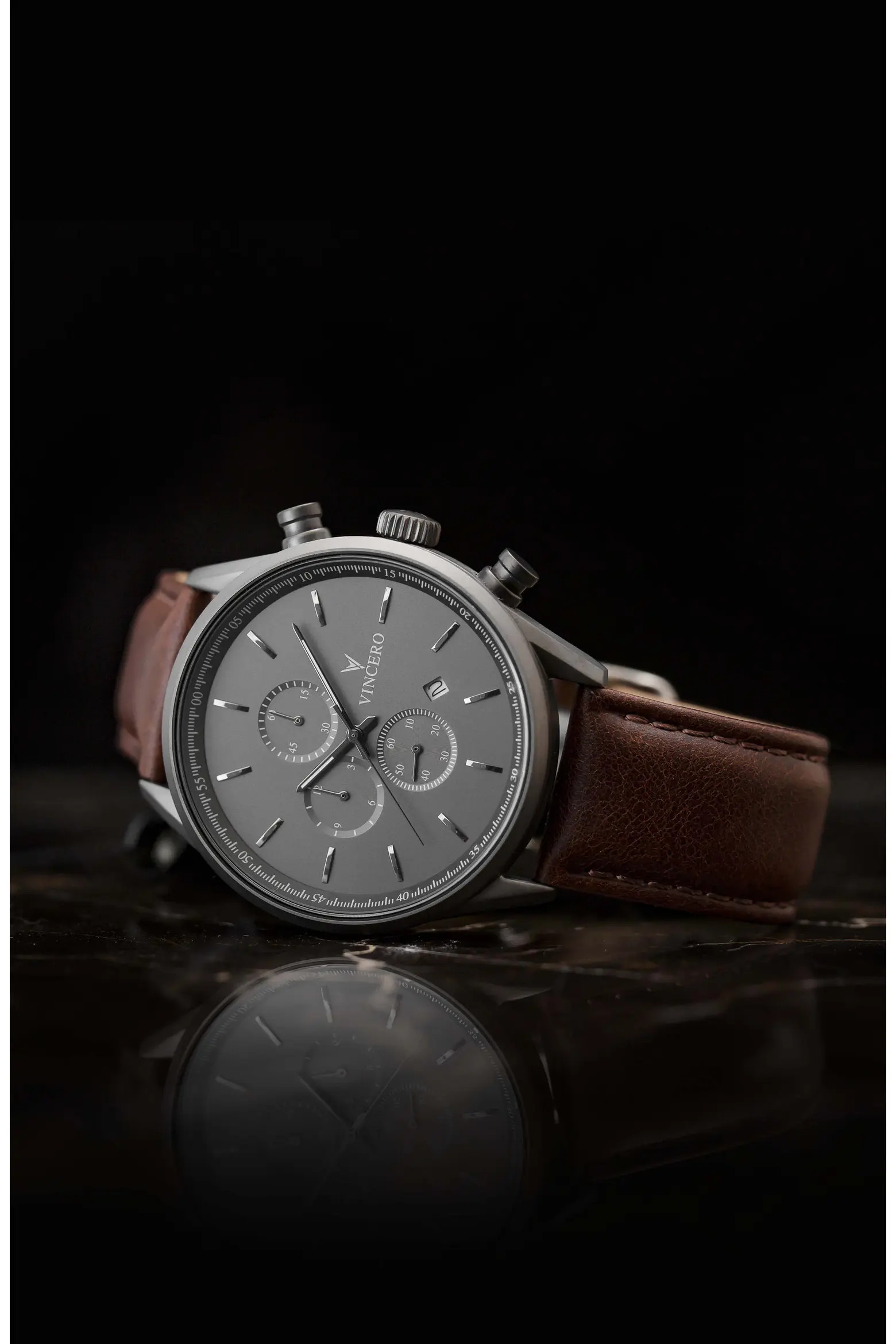 Vincero The Chrono S Chronograph Leather Strap Watch, 43mm in Silver Tan at Nordstrom | Nordstrom