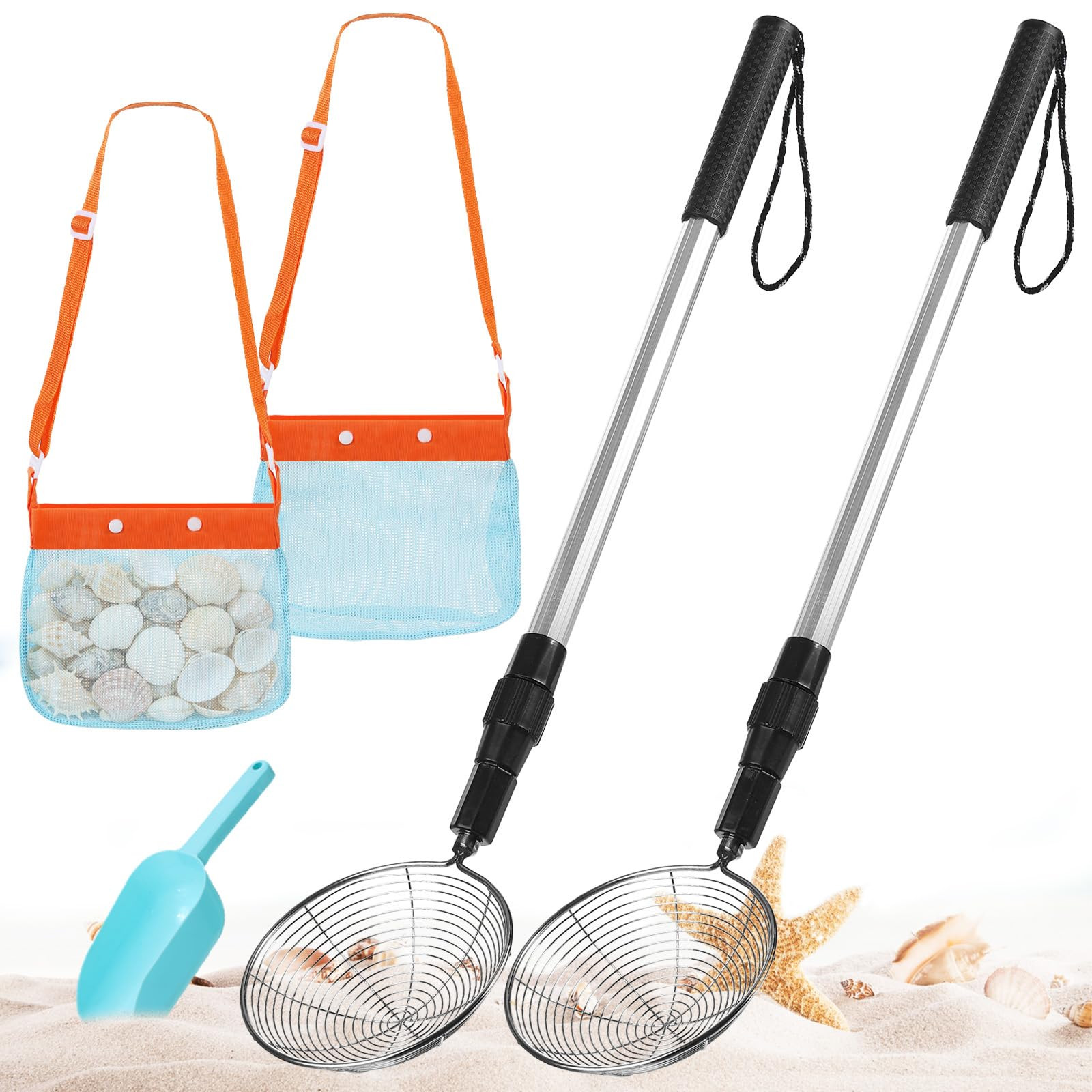 Amazon.com: Agolctry 2 Pack Sand Sifter for Beach Shell Scooper with Seashell Bag and Sand Shovel Adjustable Shark Teeth Sifter Shelling Tools for Beach Seashell Collecting and Beachcombing : Toys & Games Beach | Amazon (US)