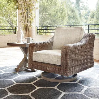 Signature Design by Ashley Beachcroft Hand-woven Wicker-look Swivel Chair | Bed Bath & Beyond