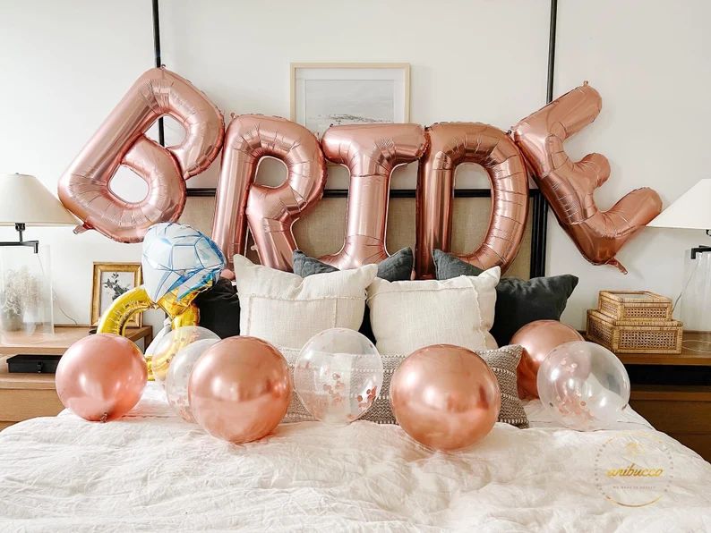 40 inches XL Jumbo BRIDE Rose Gold Foil Balloons Giant Letter Set Bachelorette Party Favor Decora... | Etsy (US)