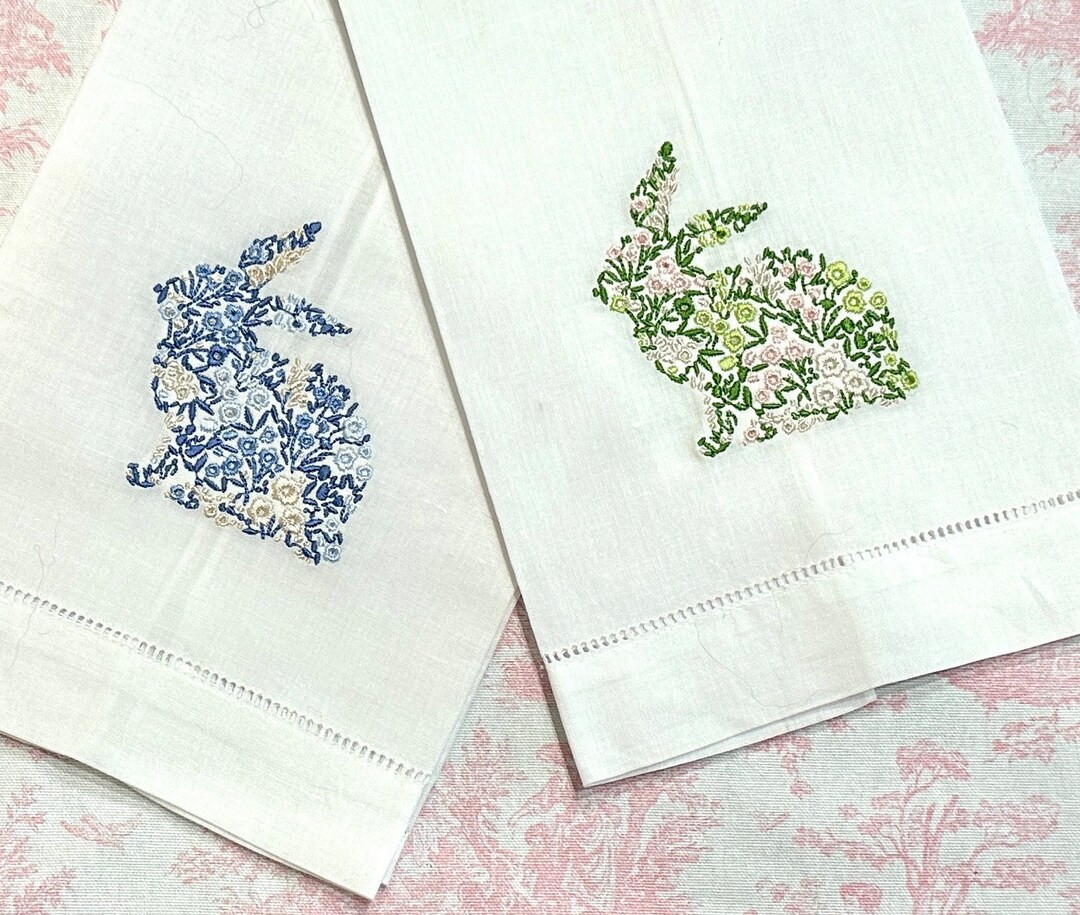 Blue and White Guest Towel, Grand Millennial Floral Bunny Topiary Hostess Gift, Personalized Gift... | Etsy (US)