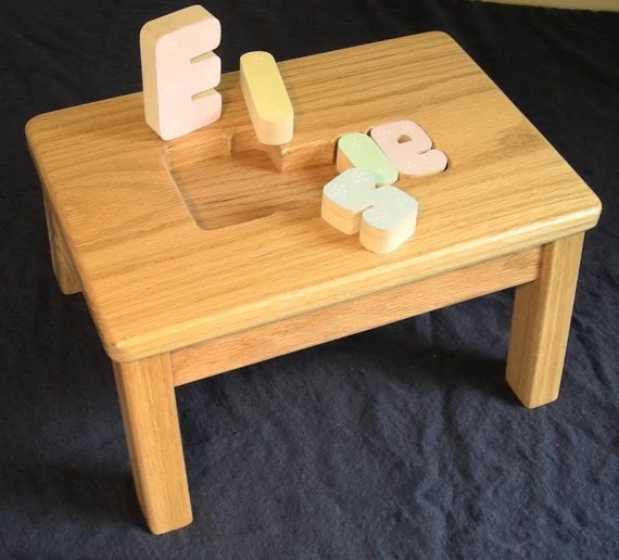 Solid oak wood name personalized puzzle step stool MEDIUM | Etsy | Etsy (US)