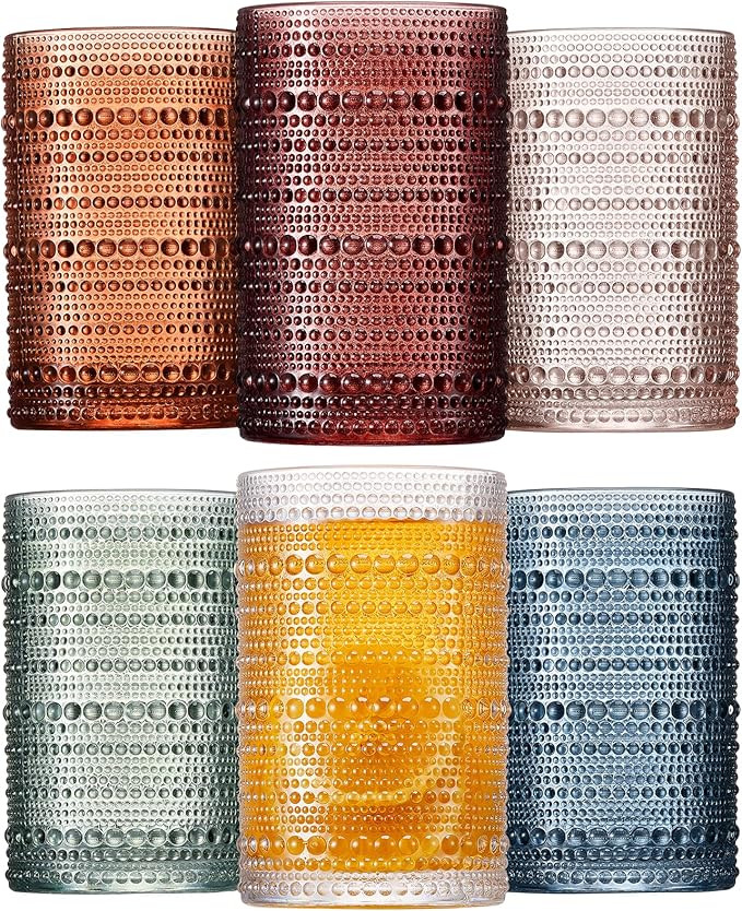 Mfacoy Colored Hobnail Drinking Glasses Set of 6, 12oz Vintage Kitchen Glassware, Embossed Beaded... | Amazon (US)