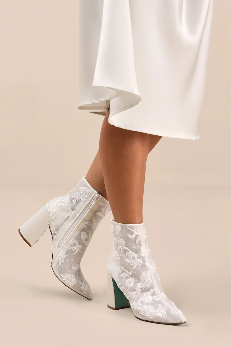 SB-Merri Ivory Beaded Embroidered Ankle Boots | Lulus