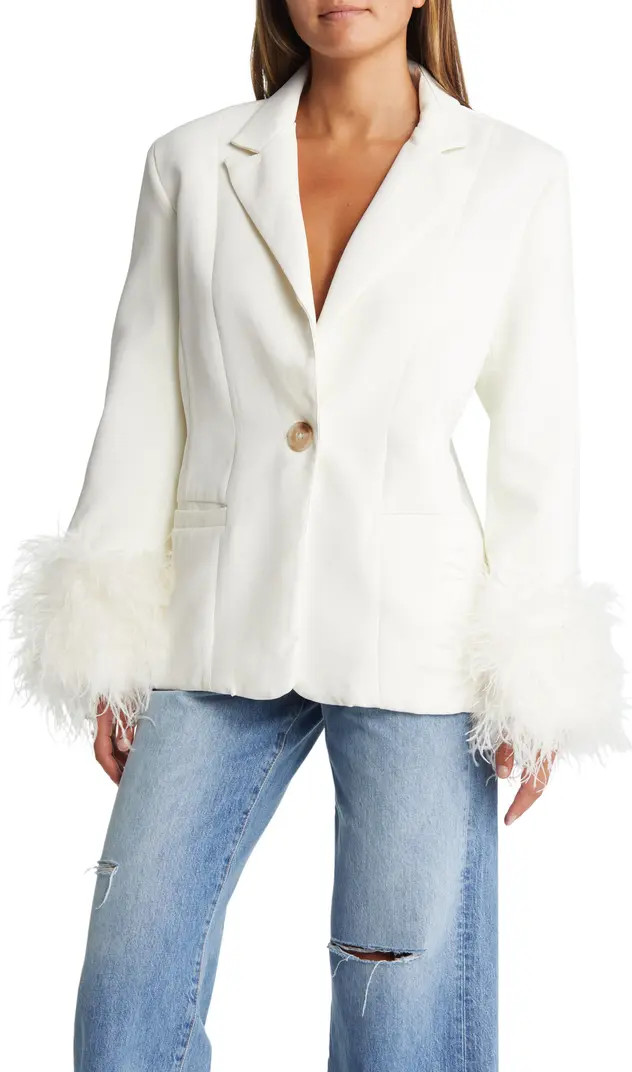 HOUSE OF CB Feather Trim Oversize Crepe Blazer | Nordstrom | Nordstrom