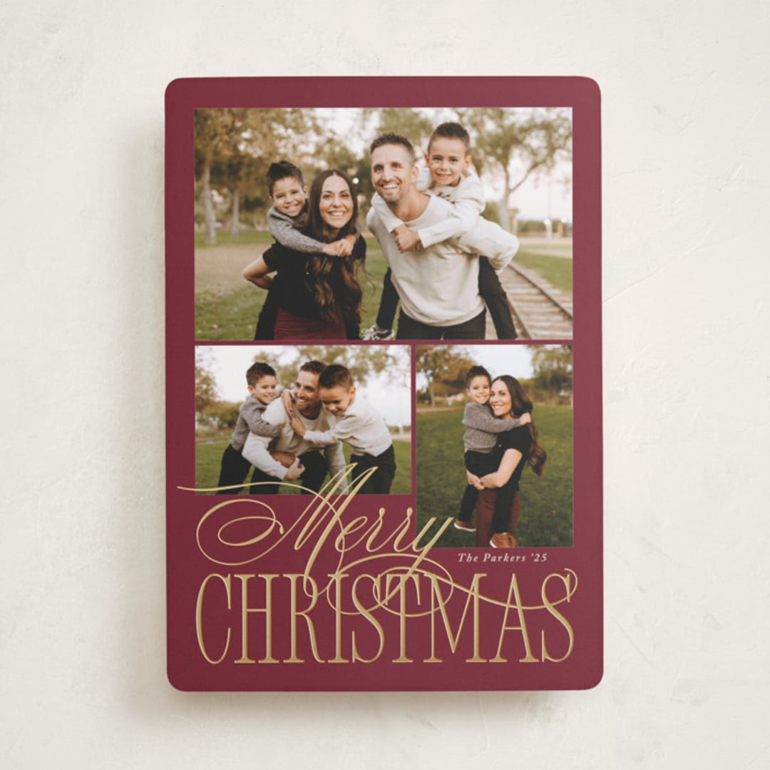 "Elegant Three" - Customizable Foil-pressed Holiday Cards in Red by Brianne Larsen. | Minted