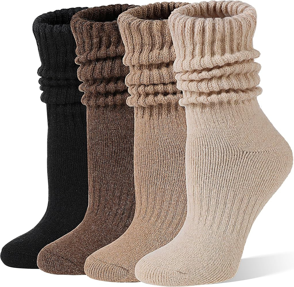 Womens Merino Wool Slouchy Thermal Boot Socks     Warm Slouch Cuff, Thick Cozy Inner for Winter, ... | Amazon (US)
