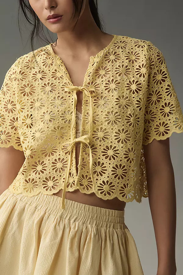 Maeve Short-Sleeve Eyelet Tie-Front Top | Anthropologie (US)