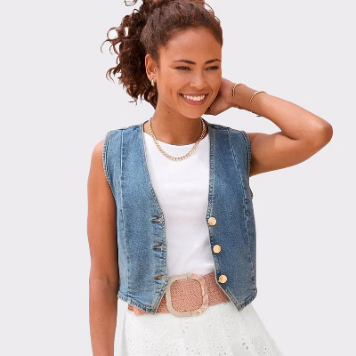 Women's Denim Vest - LASCANA - Blue Wash Solid 12 | Target