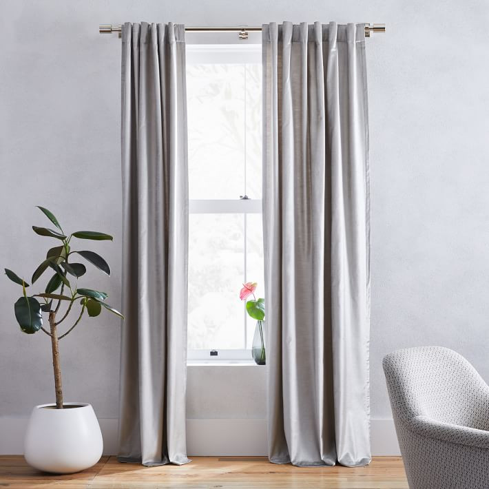Cotton Luster Velvet Curtain - Platinum | West Elm (US)