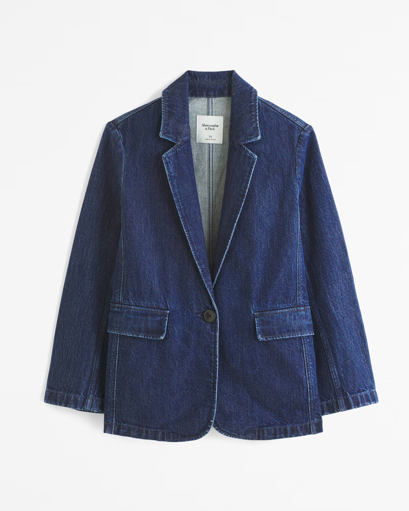 Abercrombie & Fitch Women's Classic Denim Blazer in Dark Wash - Size XXS | Abercrombie & Fitch (US)