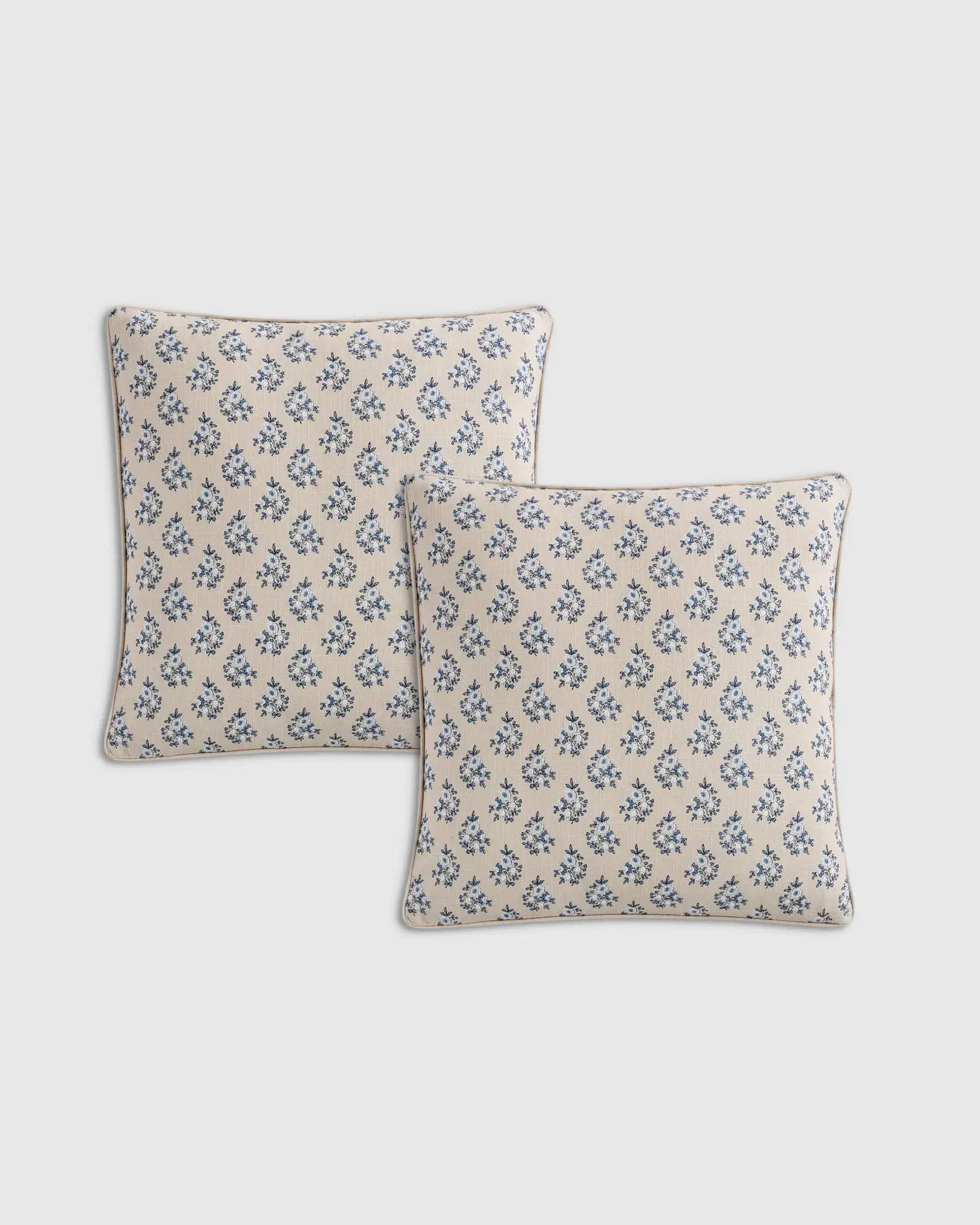 Piped Floral Cotton Pillow Cover (Set of 2) in Natural | Quince