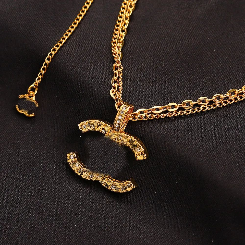 Designer 18K Gold Plated C-Letter Pendant Necklaces Chain Crysatal Rhinestone Stainless steel Cho... | DHGate