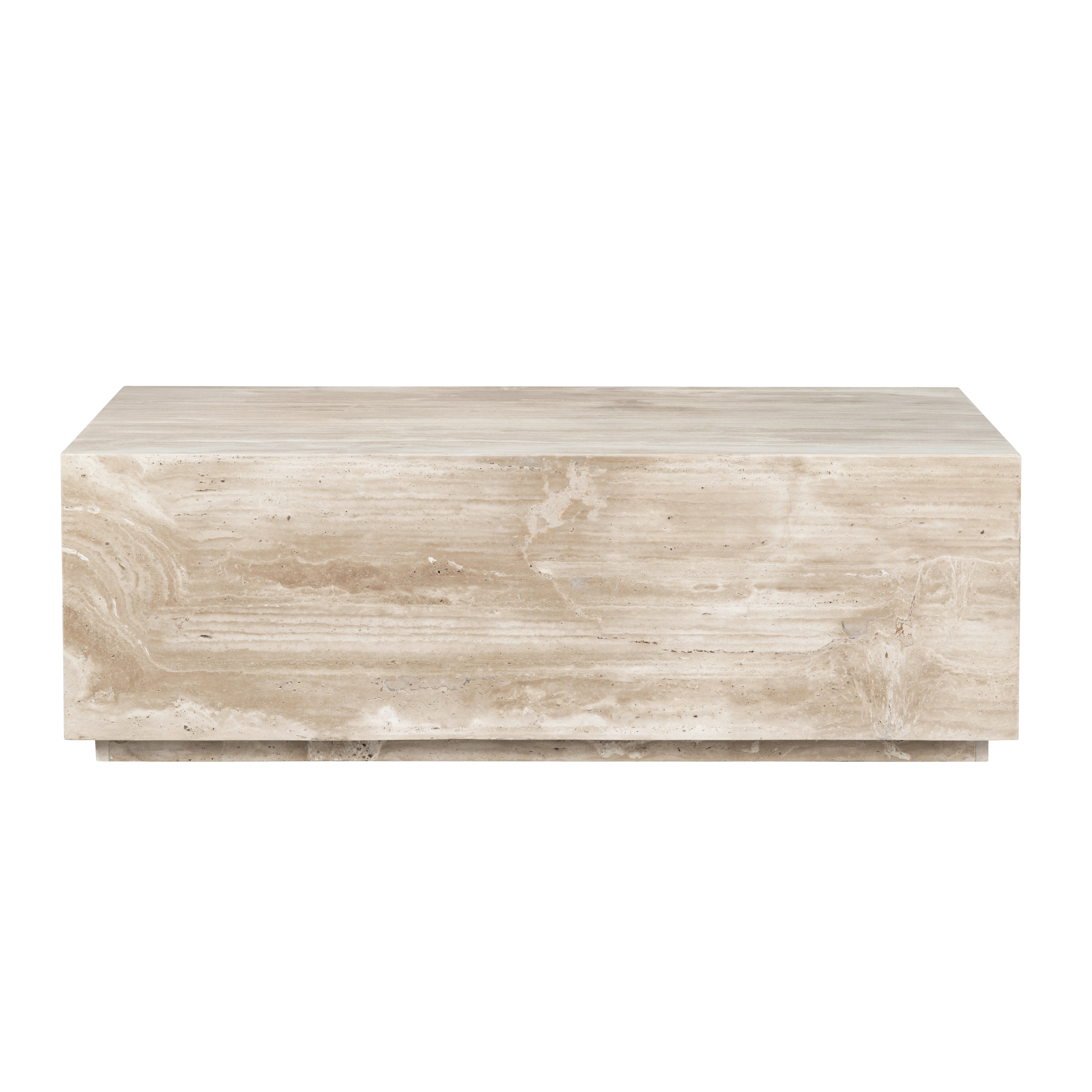 Rectangular 50 in. Polished Beige Travertine Stone Cocktail Table | Wayfair North America