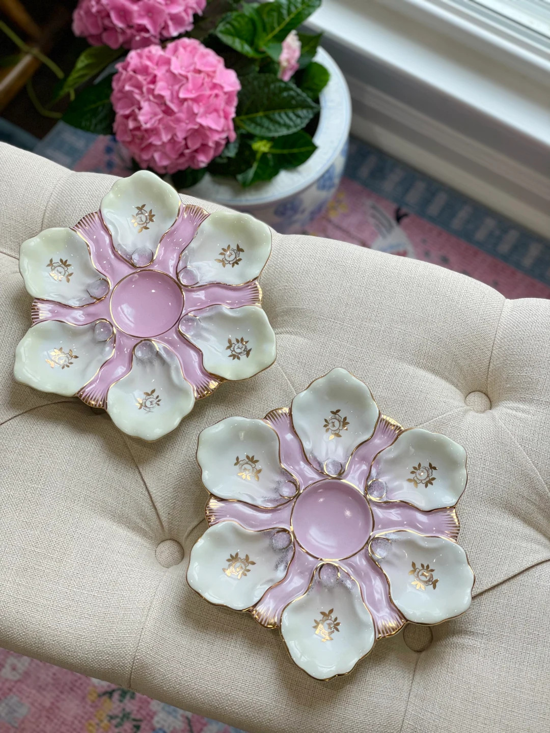 Vintage, pink and gold porcelain oyster plate | Etsy (US)