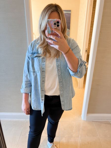 Target denim oversized shirt on sale for $22! Travel outfit, airport outfit, denim shirt, target find 

#LTKxTarget #LTKstyletip #LTKtravel