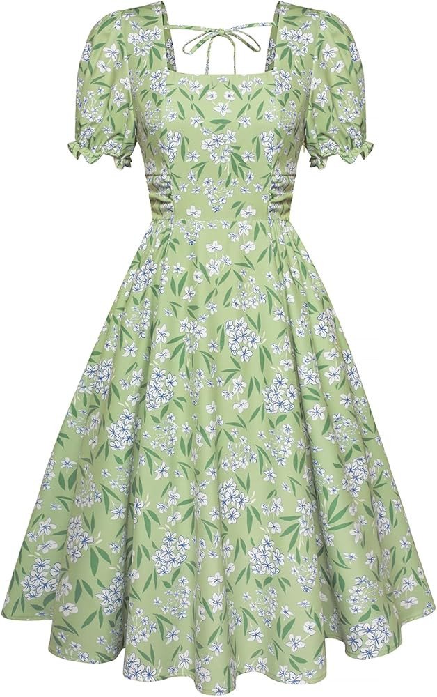 Belle Poque Vintage Dress for Women 1950s Cottagecore Cocktail Dresses Square Neck Puff Sleeve Dr... | Amazon (US)