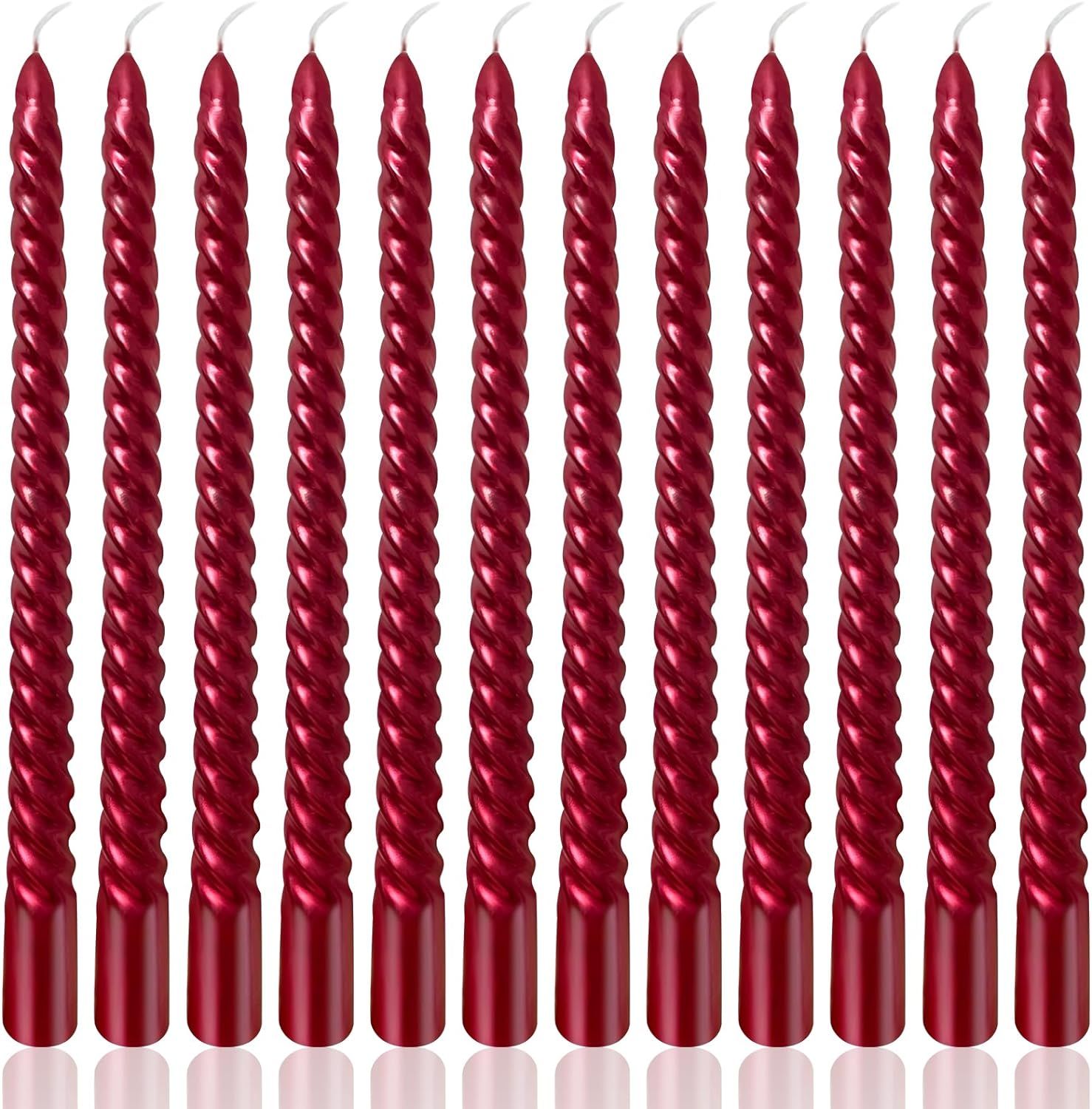 10 Inch Burgundy Spiral Taper Candles Set for Christmas and Valentine's Day, 12 Pack Unscented Re... | Amazon (CA)