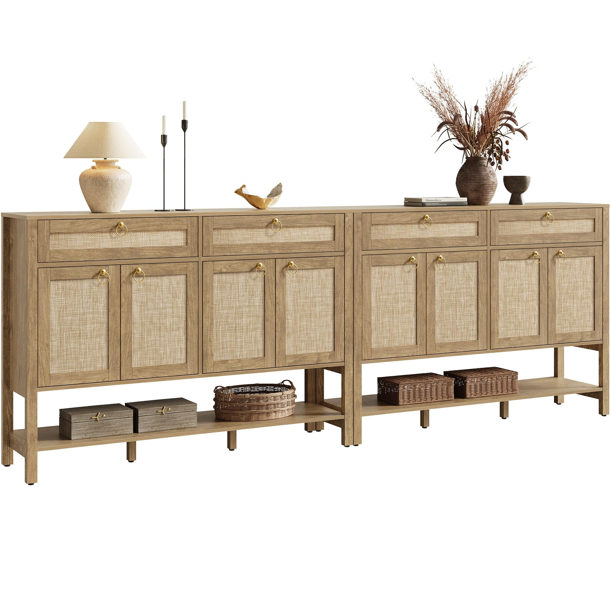SICOTAS Rattan Sideboard Buffet Cabinet with with Open Storage - Larger Coffee Bar Cabinet Creden... | Amazon (US)