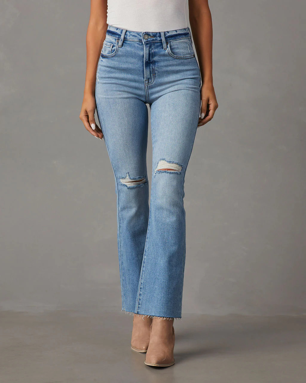 Auggie High Rise Distressed Flare Jeans | VICI