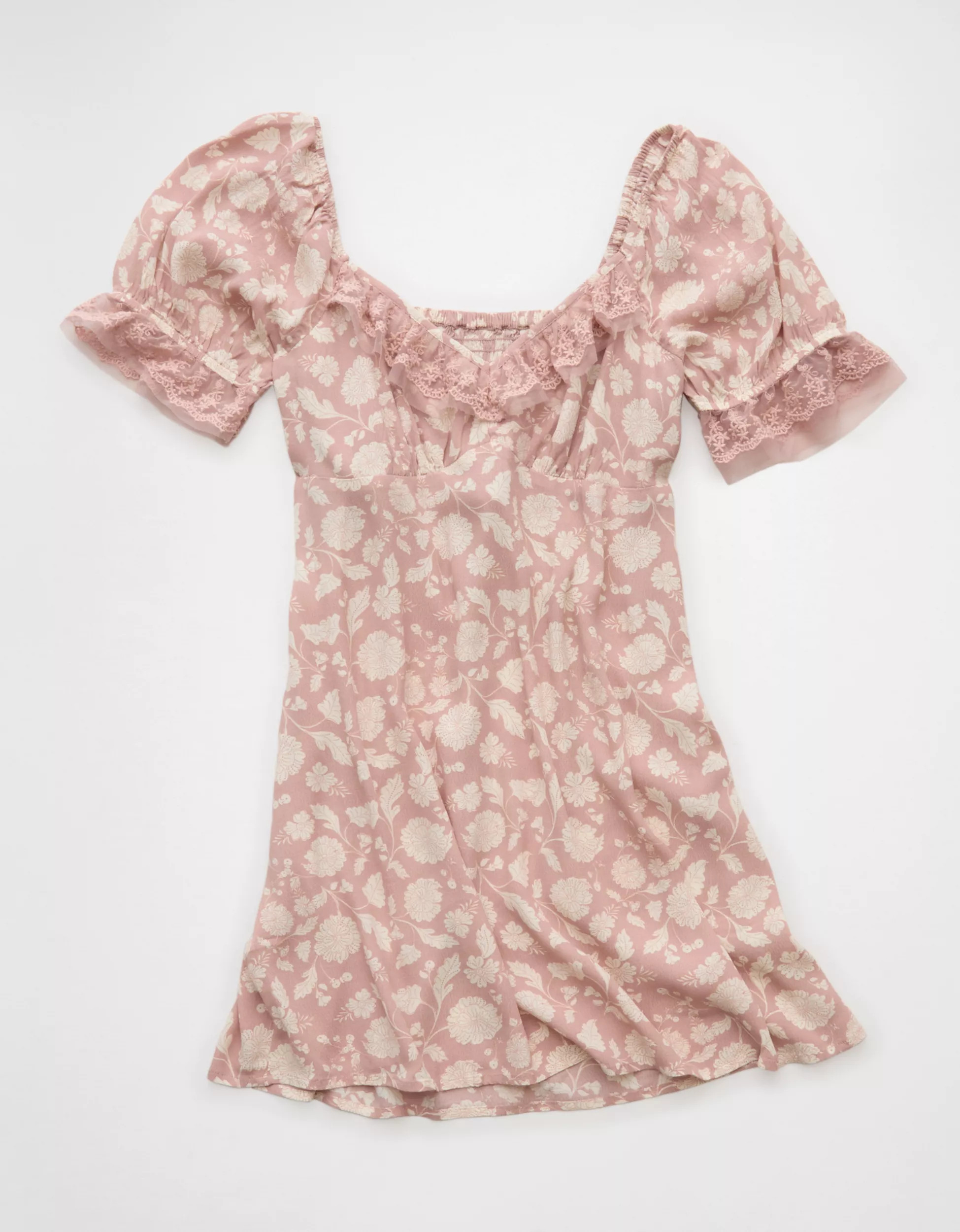 AE Printed Lace Tie Front Mini Dress | American Eagle Outfitters (US & CA)