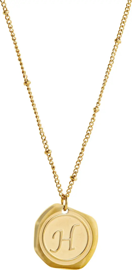22K Yellow Gold Plated Stainless Steel Coin Initial Necklace | Nordstrom Rack