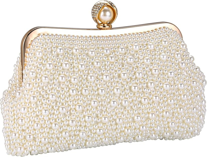 CHIC DIARY Pearl Clutch Purses for Women Evening Handbag Wedding Bridal Crossbody Bag for Party | Amazon (US)