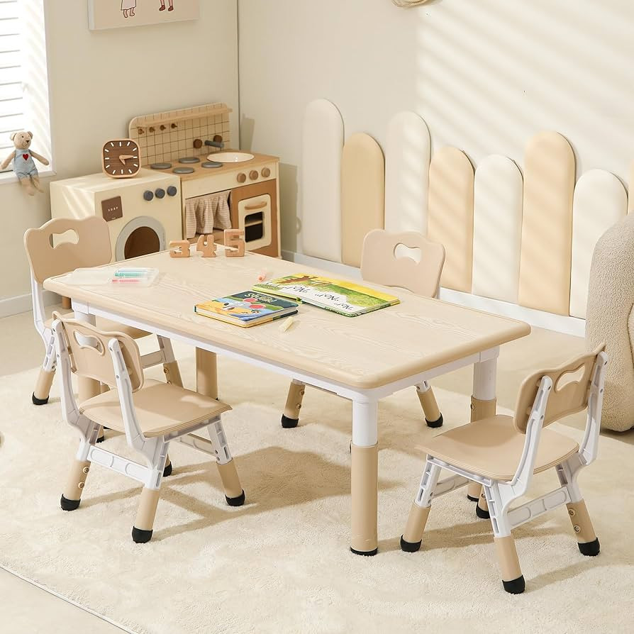 Kids Table and 4 Chairs Set, Height Adjustable Toddler Table and Chairs Set, Graffiti Desktop Chi... | Amazon (US)