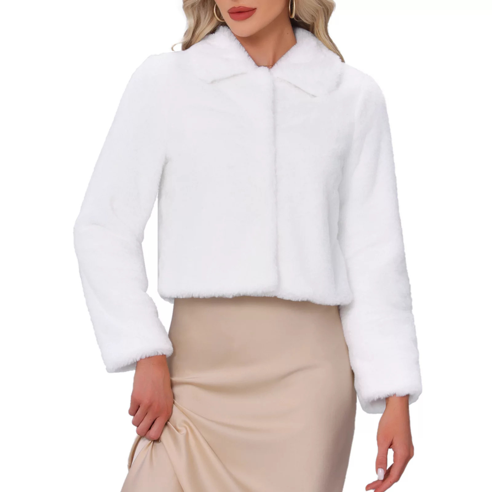 Dressy Faux Fur Coat for Women's Cropped Snap Button Winter Wedding Fluffy Jackets | Kohl's